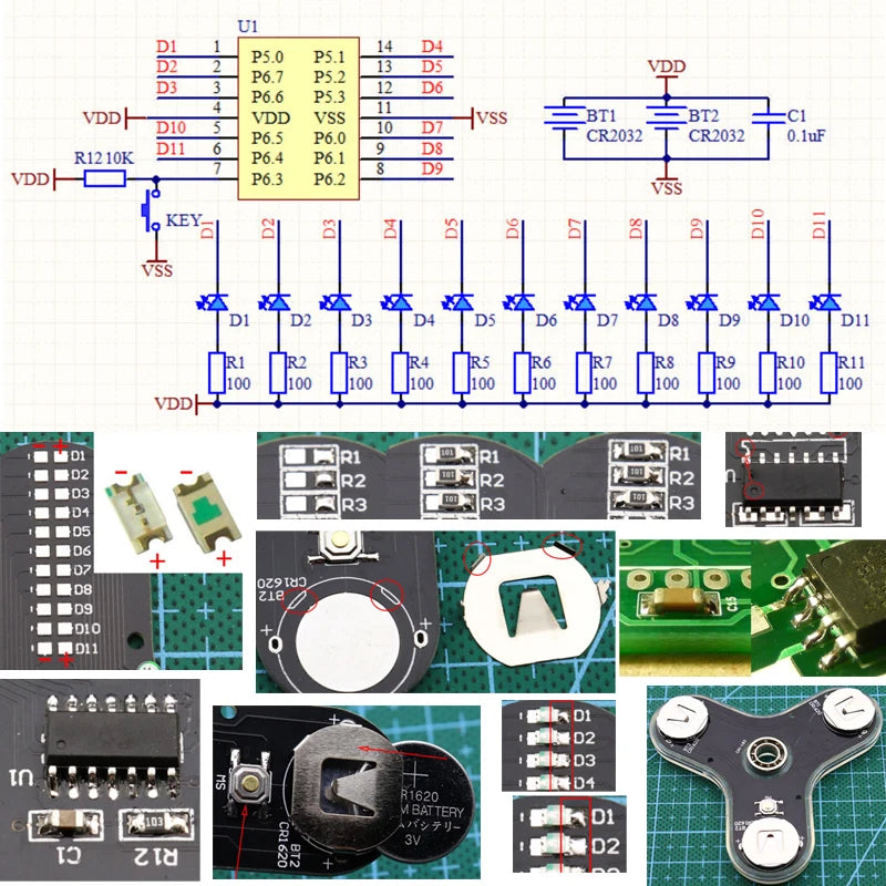 DIY Electronic Top Kit LED Fingertip Gyro Manufacture DIY Kit Fun Top Welding Electronic Components Circuit Board Kit