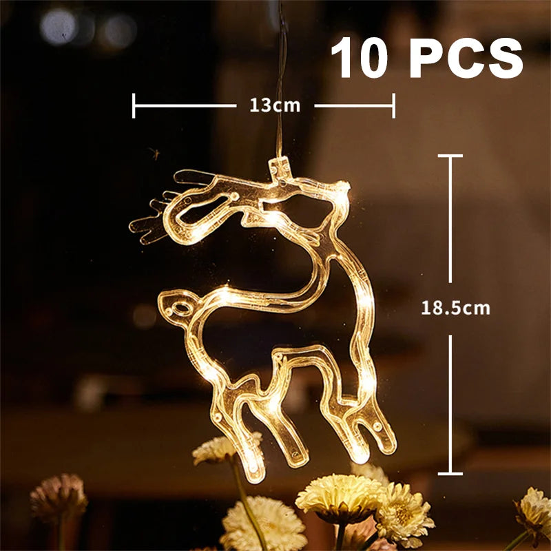 Christmas LED Light Snowflake Santa Hanging Sucker Lamp Window Ornaments Decoration for Home Xmas Navidad 2023 New Year Decor