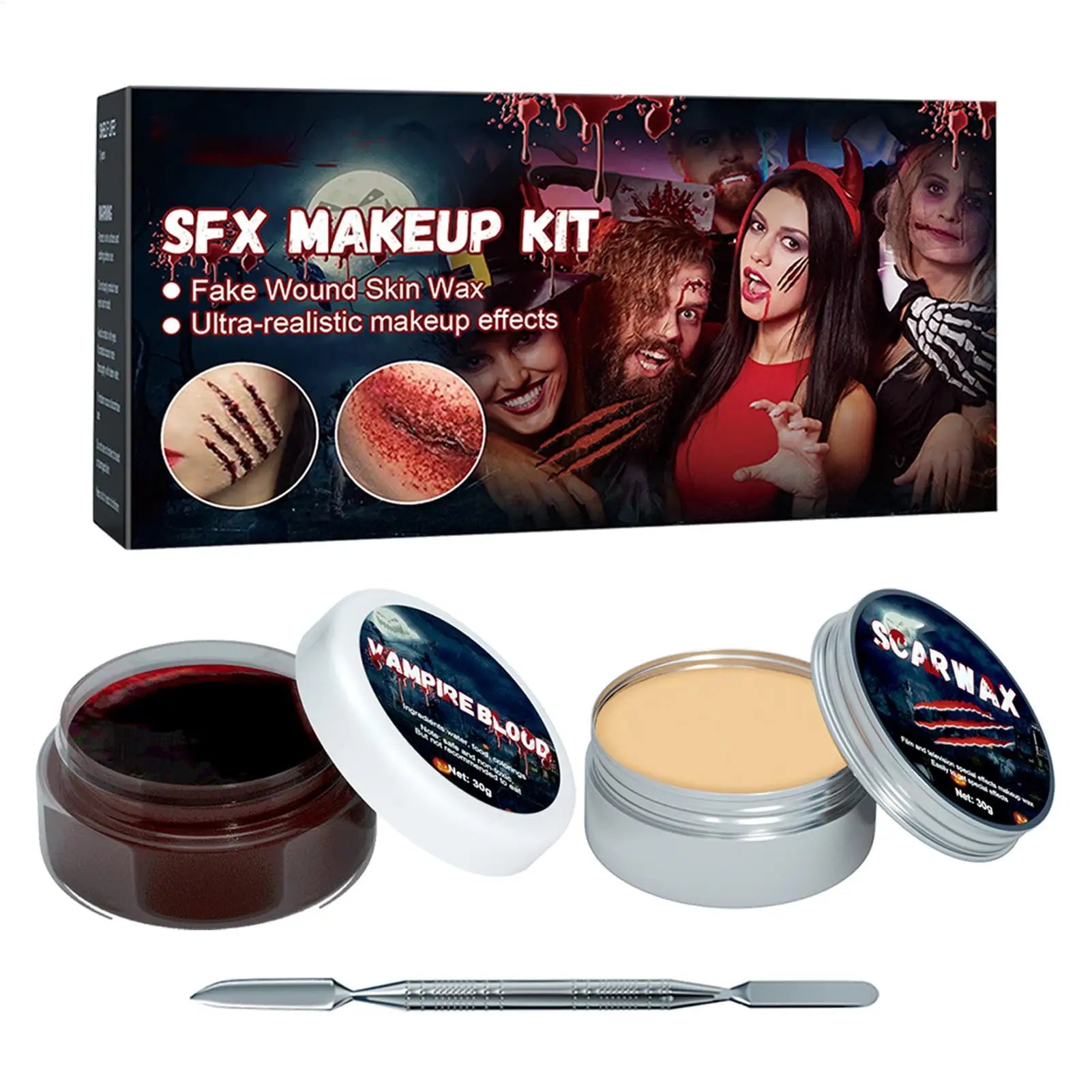 2-in-1 Halloween Makeup Kit, Washable Special Effect Cosmetics for Body Painting Eyebrow Nose Wound Role-Play Zombie Theater