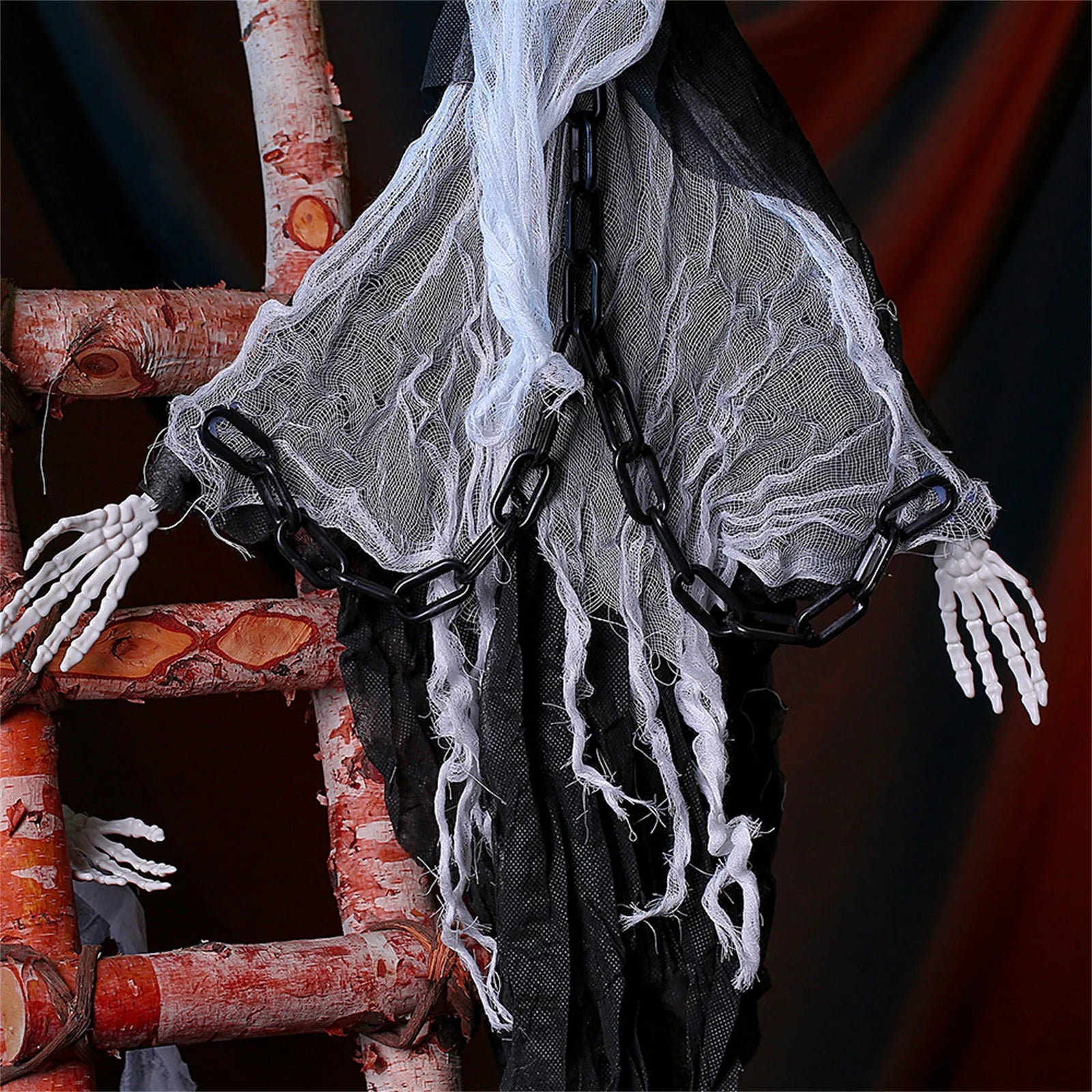 Halloween Hanging Skull Ghost Horror Decorations,Luminous Chain Skeleton With Arms,Haunted House And Festival Party Horror Props