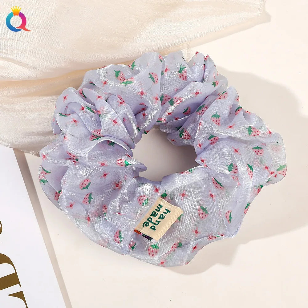 2023 New Large Chiffon Printed Scrunchie Women Girls Elastic Hair Rubber Bands Accessories Tie Hair Ring Rope Headdress Headwear