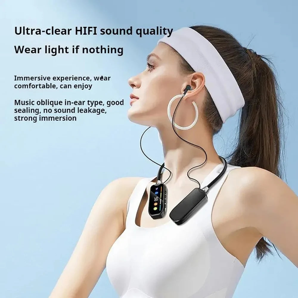 Bluetooth 5.4 Earphones with HD Screen TWS Wireless Headsets Neckband Headphones HiFi Stereo Noise Reduction Earbuds for Live