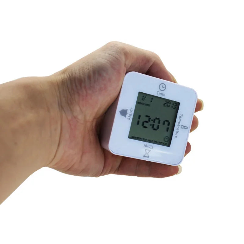 Electronic  Alarm Clock LCD Table Cube Digital with Calendar & Thermometer&Count Down Timer Bedside Battery Operated for Home