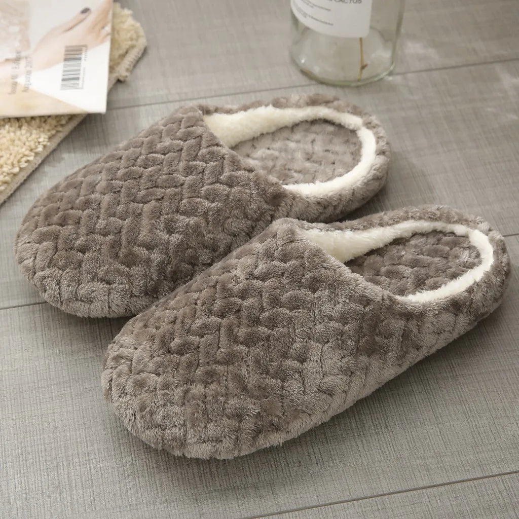 Warm Slippers Woven Solid Color Slippers Plush Home Cotton Slippers Winter Indoor Leisure Home Cold Comfortable Simple