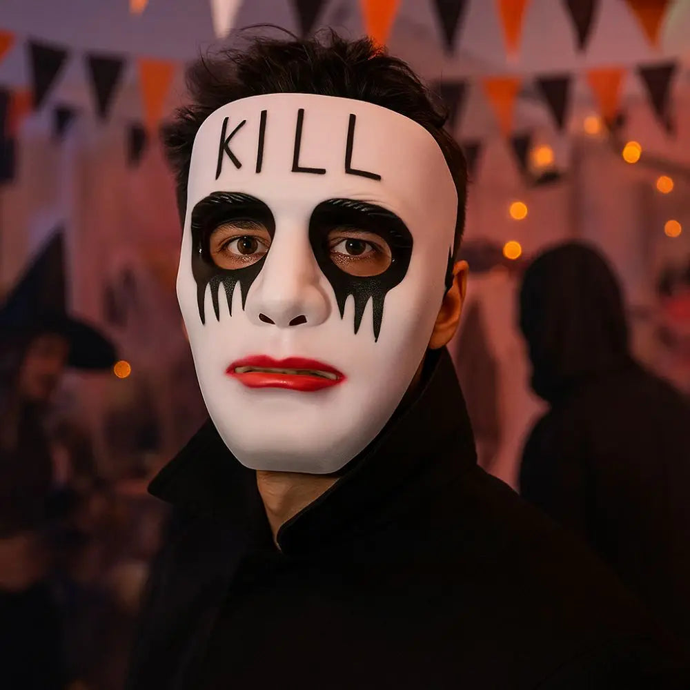 Dress Up Props White Makeup Halloween Mask Full Face Hand-painted Street Dance Mask Scary Hip Hop Mask Kids Adult