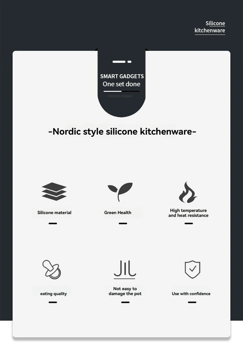 Kitchen utensil set with wooden handles, non-stick pans, food-grade cooking silicone storage set, baking and frying kitchen set