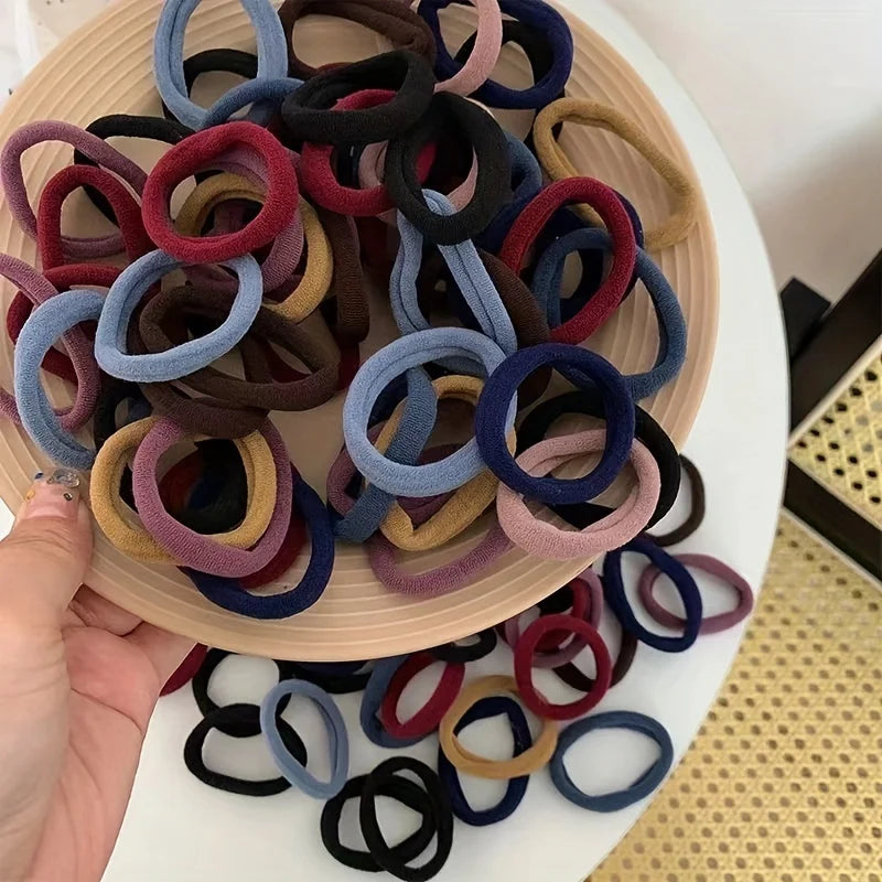 New 50PCS/Set Women Girls Candy Colors Nylon Basic Scrunchie Hair Tie Ponytail Hold Hair Rubber Bands Fashion Hair Accessories