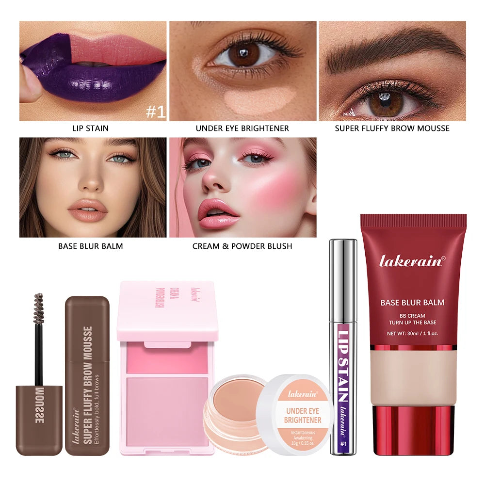 Makeup Set Matte Foundation Base Peel Off Lip Stain Brighten Eyes High Pigment Natural Cream Powder Blush Face Makeup Sets Gift