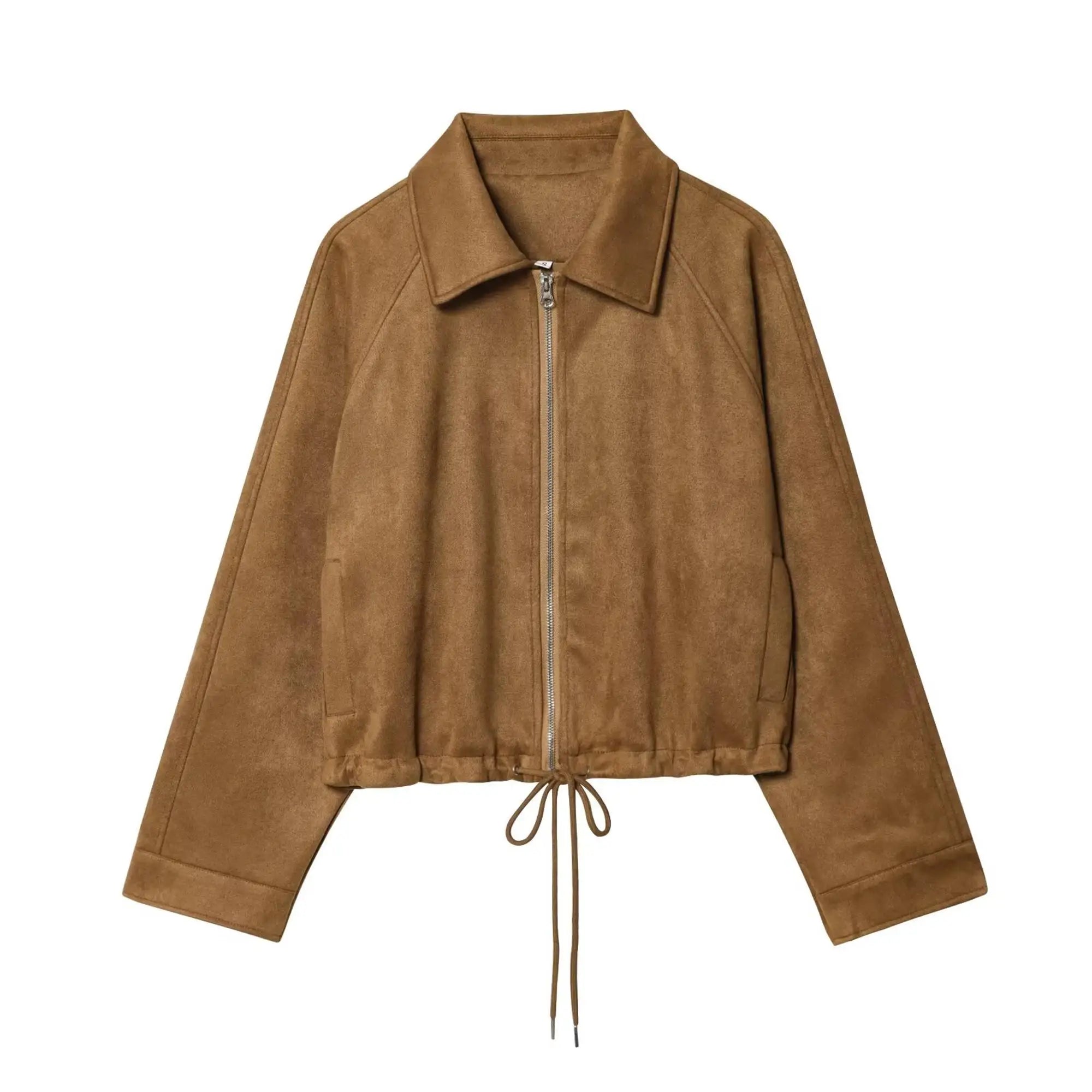 Women's Jacket New 2025 Long Sleeve Suede Drawstring Design Short Jacket Casual Fashion Personality Versatile Lapel Coat