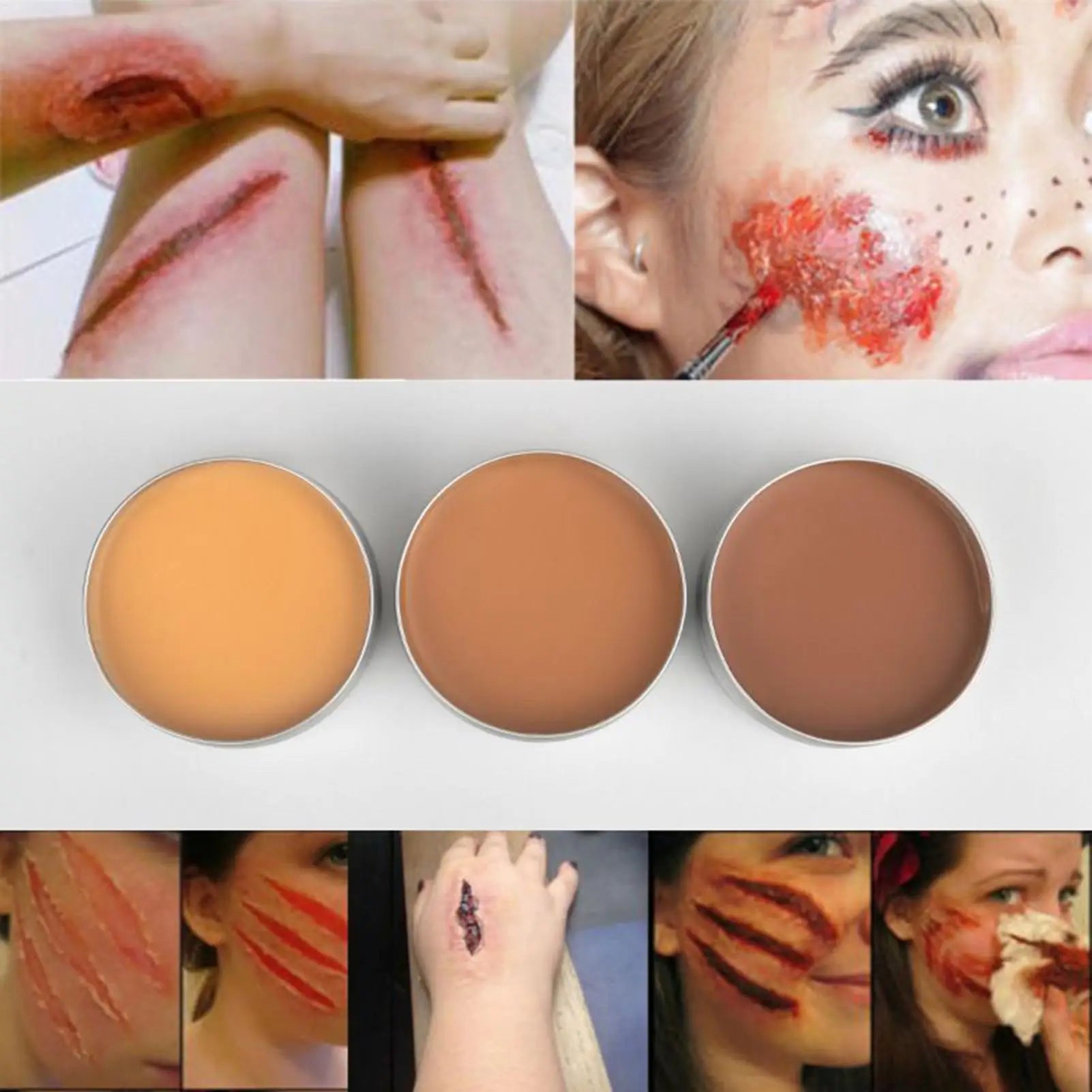 Halloween Makeup Kit Scars Wax Special Effects Stage Fake Wound Skin Wax with Spatula Stipple Sponge Fake Wood Special