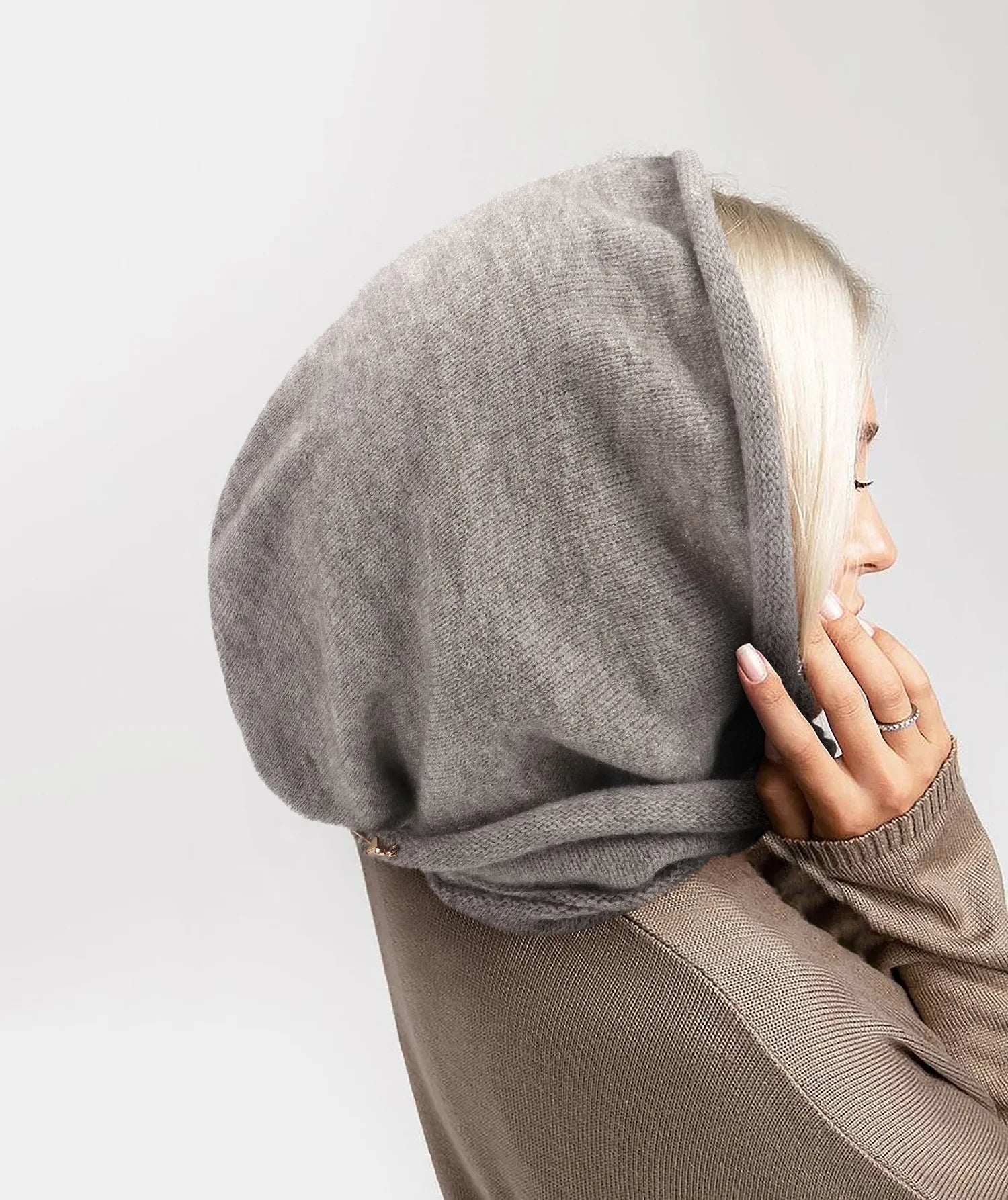 New Winter Balaclava Hat Scarf Combo Women's Fashion Knitted Cap Wrap-around Cashmere Skullies & Beanies