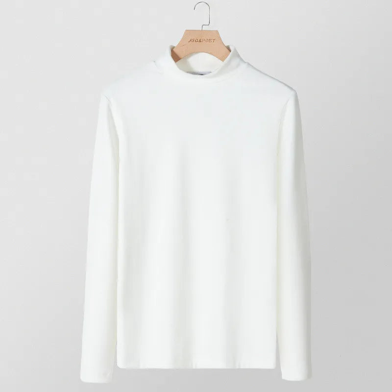 Men's Solid Color Turtleneck T-Shirt For Male Autumn Spring Casual Long Sleeve Basic Bottoming Shirt For Men Slim-Fit Tops
