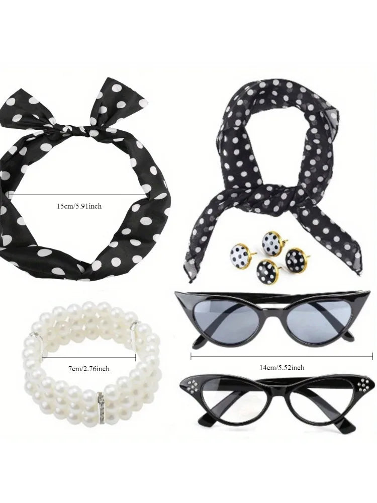 50s Accessories Set for Women 1950s Women Costume Accessories Scarf Glasses Headband for 50s Party Accessories+summer