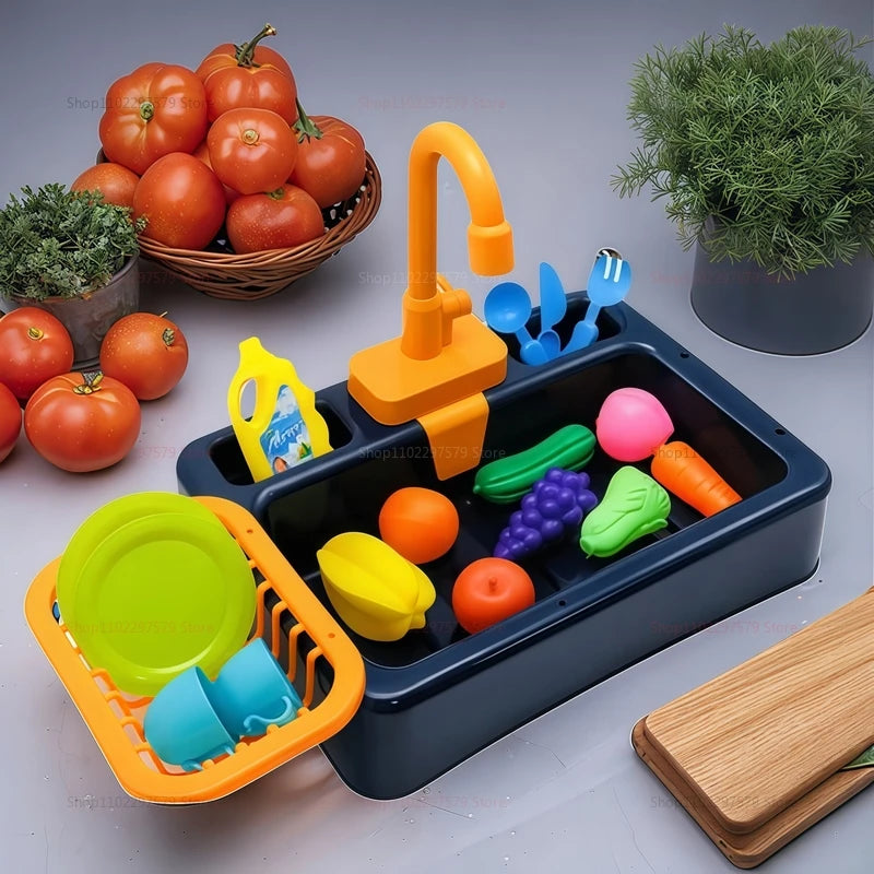 Kid Toddler Children's Kitchen Dishwashing Toy Circulating Water Electric Pretend Play Housework Dishwasher Sink Educational Toy