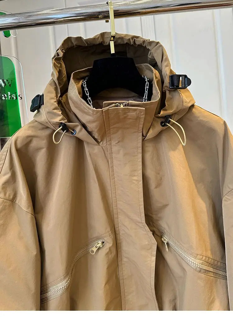 Solid Color Hooded Jacket For Women 2025 Winter New Fashion Windbreaker Short Jacket