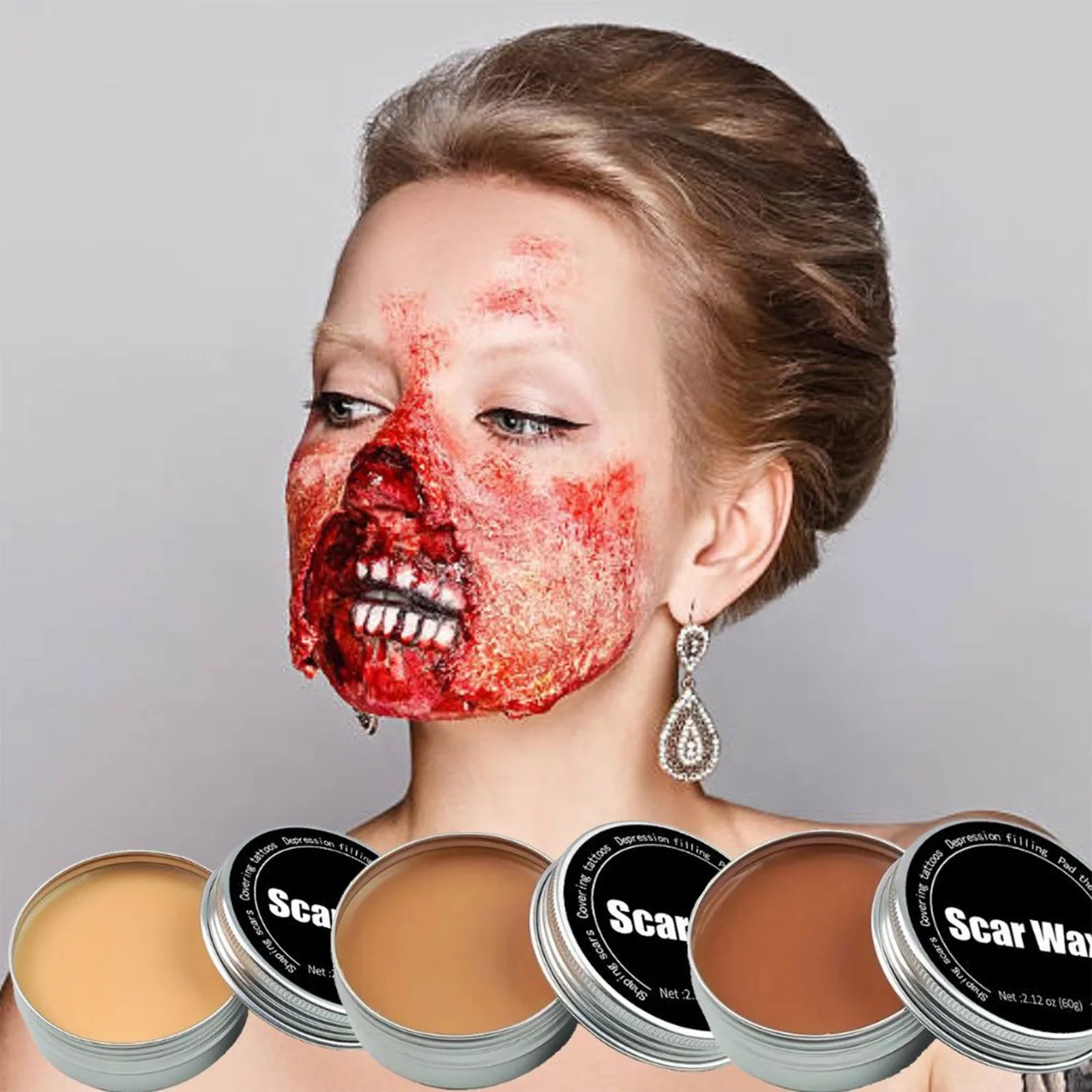 Halloween Makeup Holiday Dress Up Skin Wax Plasma Body Paint Box Fake Blood*1 Spatula Tool*1 Sponge*1 Skin Tone Paste*1