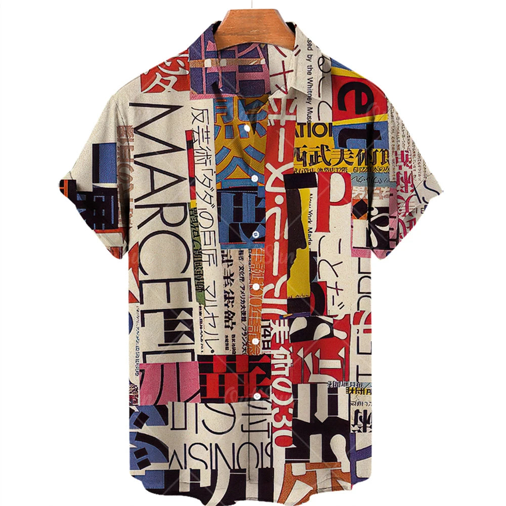 Hawaiian men's shirts, breathable, loose, with graffiti patterns of love, a popular trend in Europe and the United States cheap