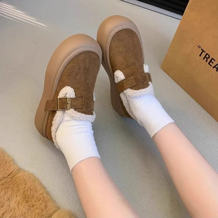 Low Heels Shoes Woman Flats Round Toe Loafers Fur Clogs Platform Autumn Slip-on Dress Creepers Fall Slip On Winter New Rome Rubb