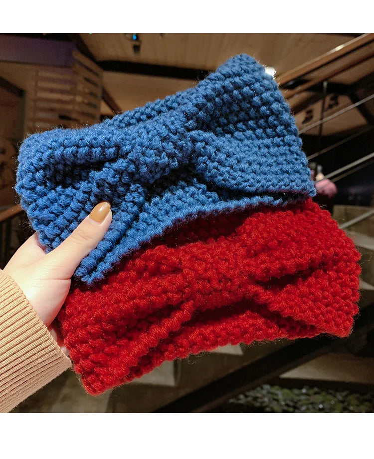 Winter Warm Knit Headbands For Women Knotted Crochet Elastic Hair Band Bandanas Handmade Turban Headwear Hair Accessories