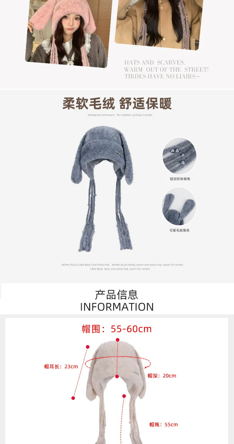 Winter Hat Thicken Ski Beanie Hat for Women Balaclava Spicy Girl Style Rabbit Girlfriend Hat Outdoor Warm Protection Accessories