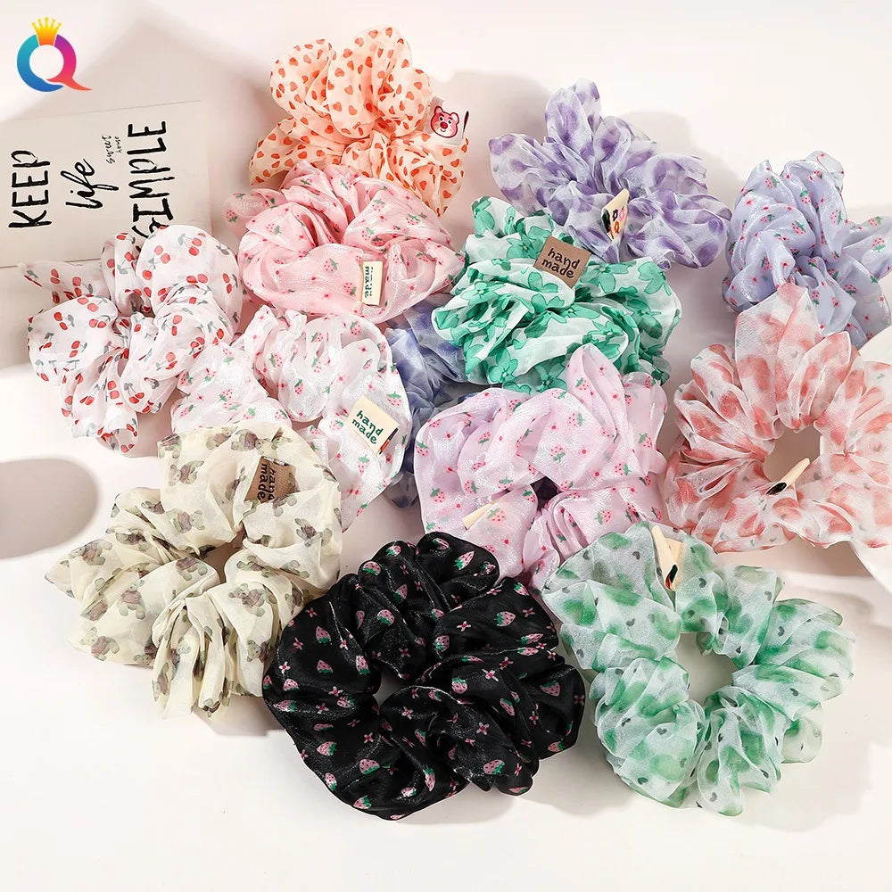 2023 New Large Chiffon Printed Scrunchie Women Girls Elastic Hair Rubber Bands Accessories Tie Hair Ring Rope Headdress Headwear