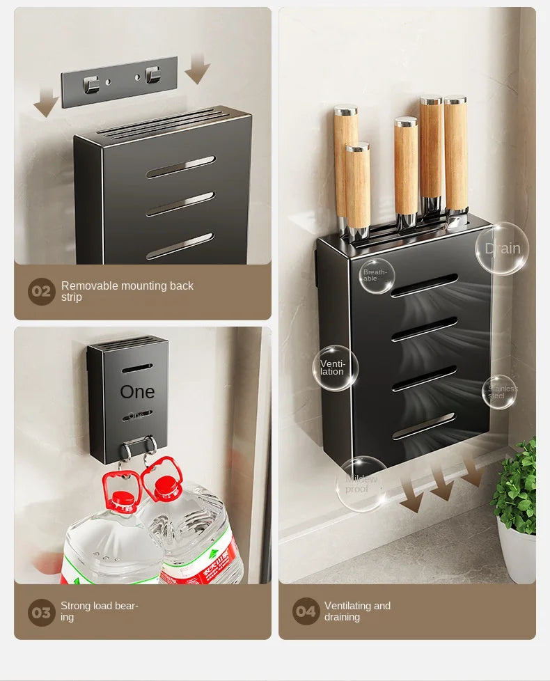 Kitchen knife holder, knife rack, non-perforation, wall-mounted storage box, kitchen organizer  kitchen items