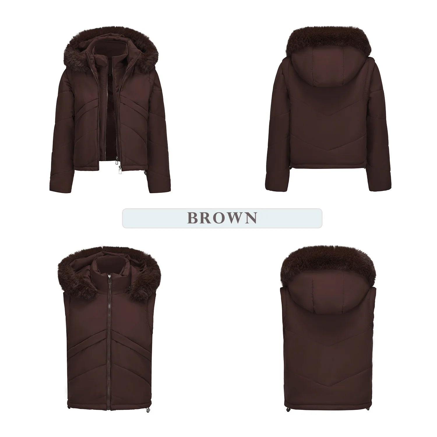 Women's jacket Faux 2pcs Cotton Padded Puffer jacket Hooded Winter Down Jackets Coats Parkas Detachable Sleeves Waistcoat HXY378