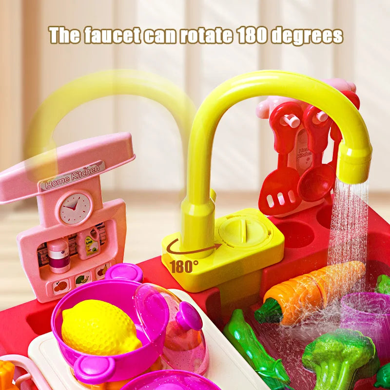 Children Toy Sink Electric Kid Dishwasher Water with Vegetable Fruit Food Cooking Pretend Play Toy Kitchen Role Play 3 Year Gift