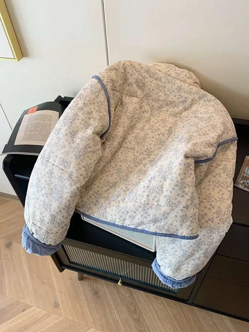 Winter Padded Jacket Women Floral Corduroy Female Loose Cotton Padded Coat Thick Casual Puffer Jacket Outwear Top Women Clothing