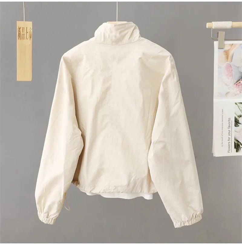 Women Short Jacket Spring Autumn New Casual Femme Windbreaker Stand Collar Tooling Jacket Basic Zipper Coat Tops Gabardina Mujer