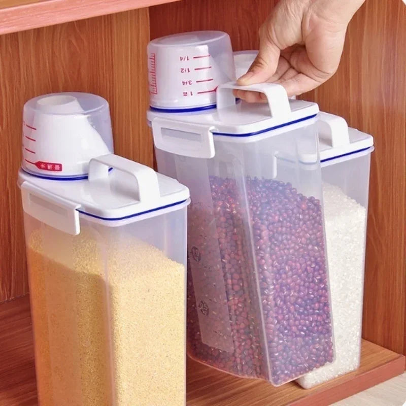 Kitchen grain storage box, household kitchen transparent plastic PP food container,rice and flour storage box with measuring cup