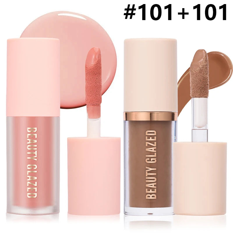 BEAUTY GLAZED 2Pcs/Set Liquid Blush,Long-wear Face Contouring,Easy to Sculpt the Face and Create a Lightweight Finishing Makeup
