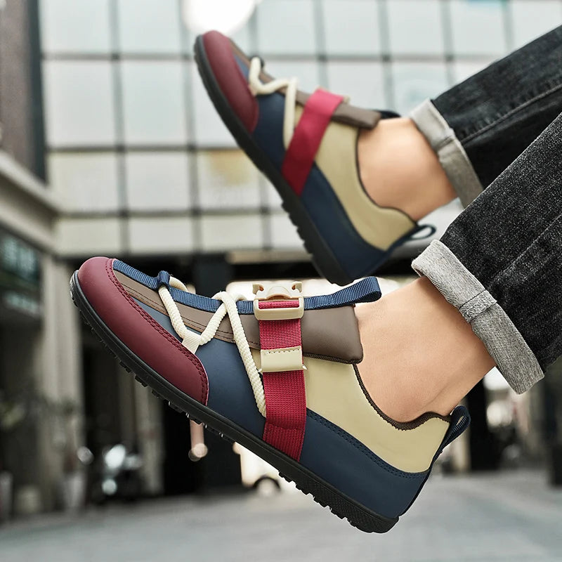 2025 Fashionable Men's Shoes Men Vulcanized Sneakers Leather Casual Shoes Slip-On Walking Travel Shoes Flat Bottomed Work Shoes