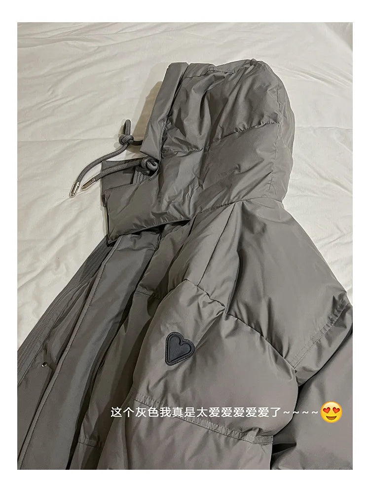 Women's Down Cotton Jacket Hooded Coat Winter Cotton Comfortable Thick Warm Love Embroidery Loose Jacket Snow Coat Clothing
