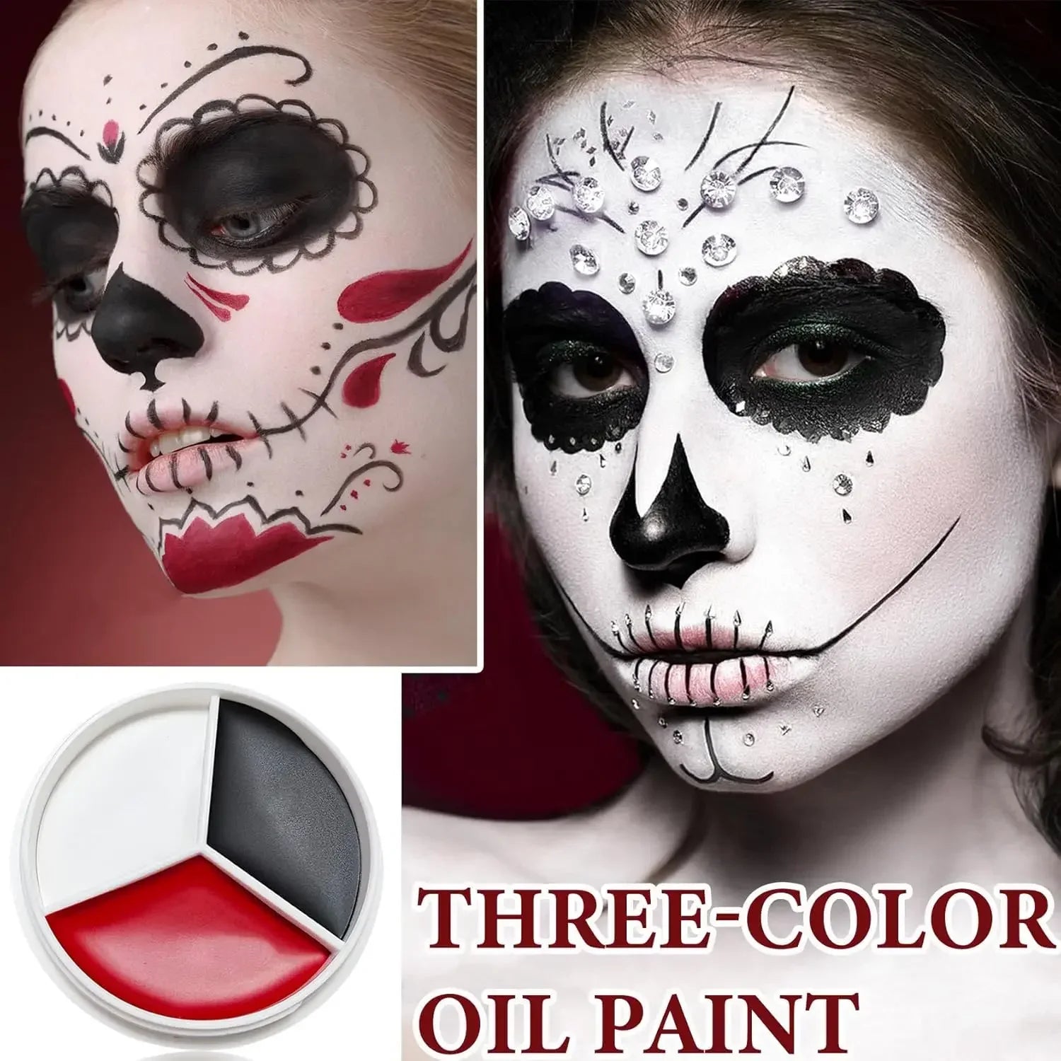 Halloween Makeup Palette Face Body Paint Makeup Wheel White Black Red Waterproof Zombie Skeleton Cosplay Makeup Face Painting