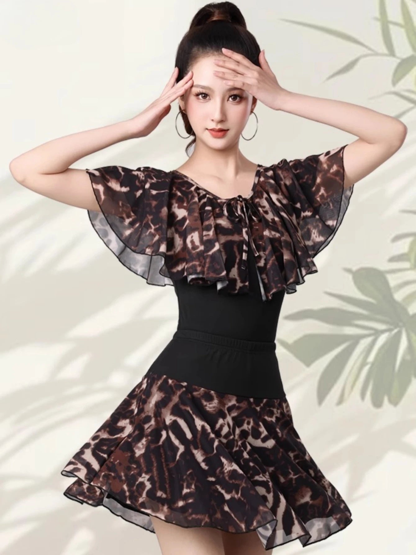 Women Samba Latin Dance Practice Suit Summer New Net Yarn Printed Modern Dance Performance Costume Square Modern Evening Dresses