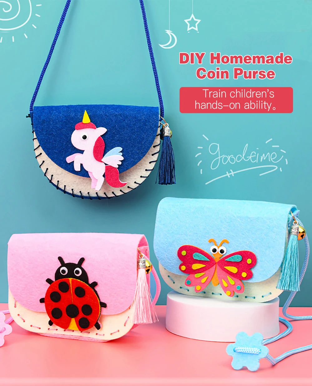 Kid's Handmade DIY Toys Cute Cartoon Animals Cloth BagShape Craft Kits Non-woven Weaving Montessori Aids Early Education