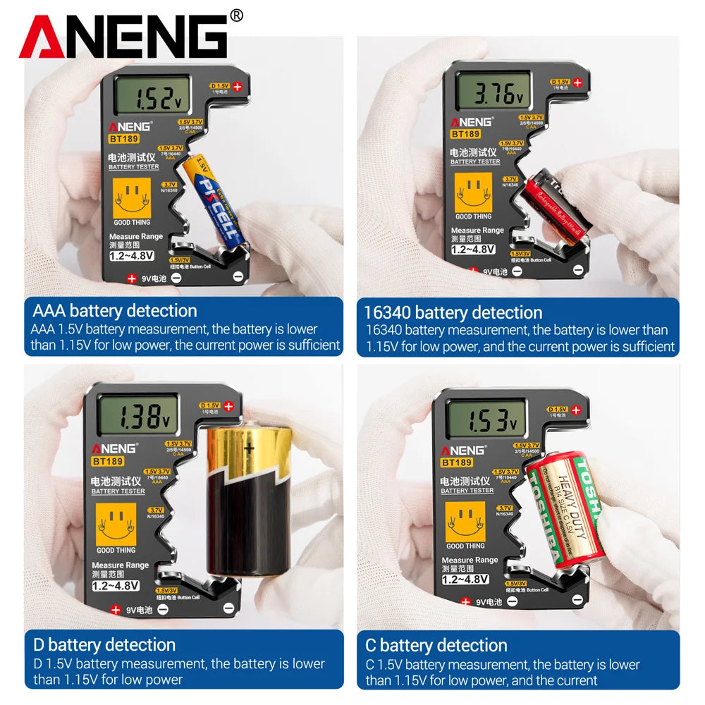 ANENG BT189 Universal Battery Tester for C,AA,AAA,D,N,9V 6F22 Batteries 1.5V 3V Button Cell Battery Indicator Electric Tools