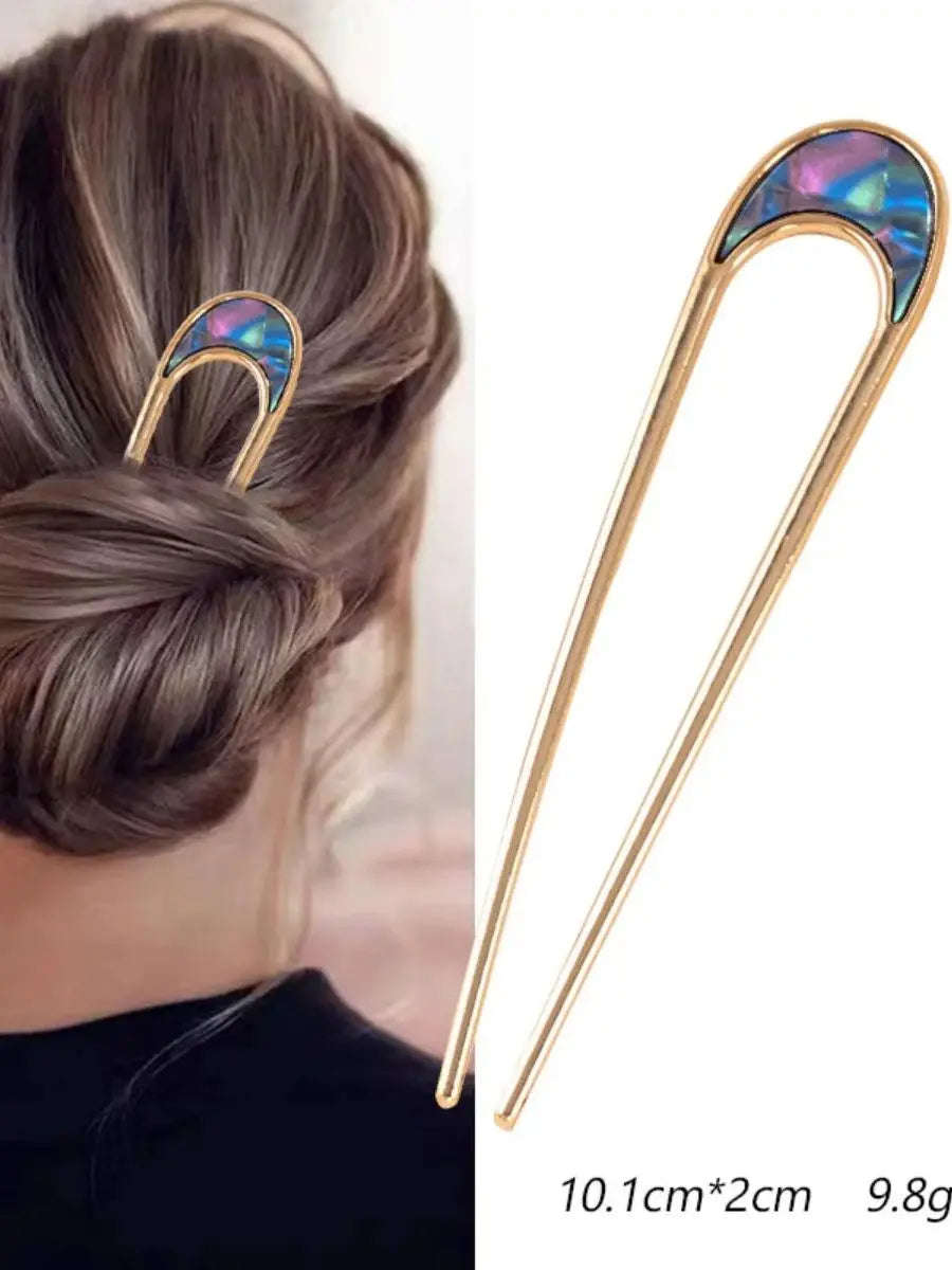 Fashion Hair Accessories Metal U Shape Hair Stick For Women Silver Gold Color Elegant Shell Enamel Hairpin Female Headwear Gifts