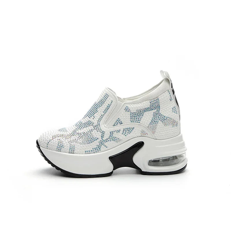 2023Women's Shoes  Autumn New Casual Small White Shoes Rhinestone Platform Sports Air Cushion Shoes Plus Size Zapatos De Mujer