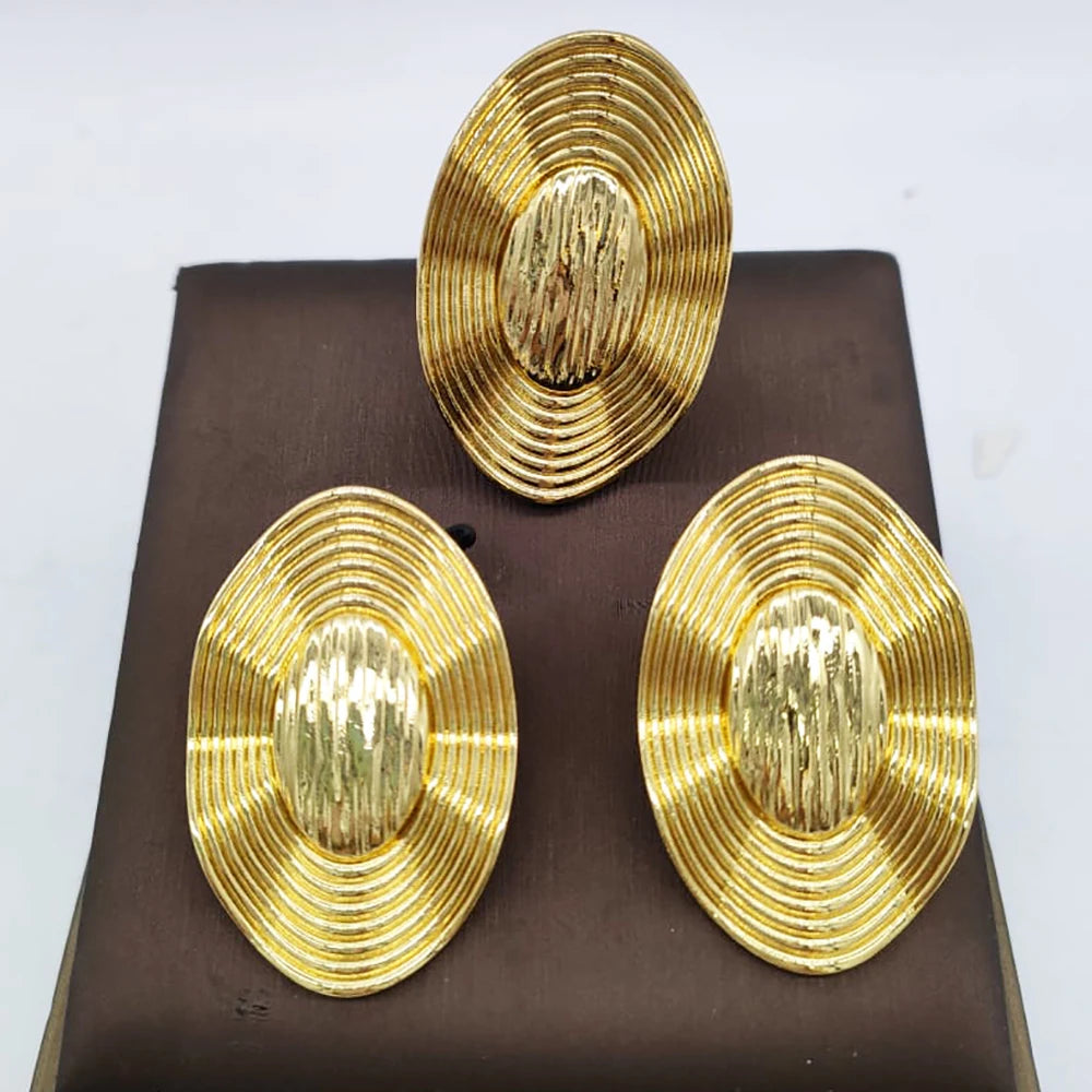 Dubai Golden Jewelry Set 18K Gold Plated Earrings and Rings for Women Wedding Bride Arabic Nigerian Jewellery Accessories