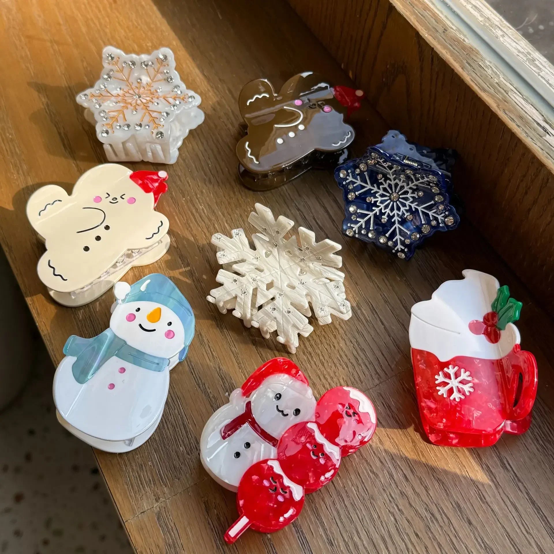 2025 NEW Winter Christmas Series Hair Claw Acetate Claw Clips Rhinestone Snowflake Hair Clips Hair Accessories for Women Girls