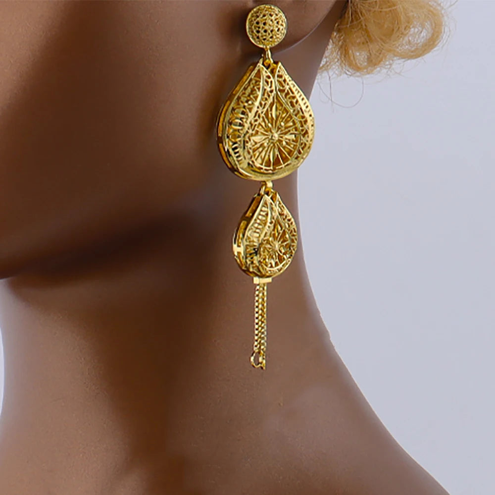 Luxury Indian Jewellery Earrings Necklace Jewelry Set for Women Dubai Gold Color African Earring Jewelry Gift for Party Wedding