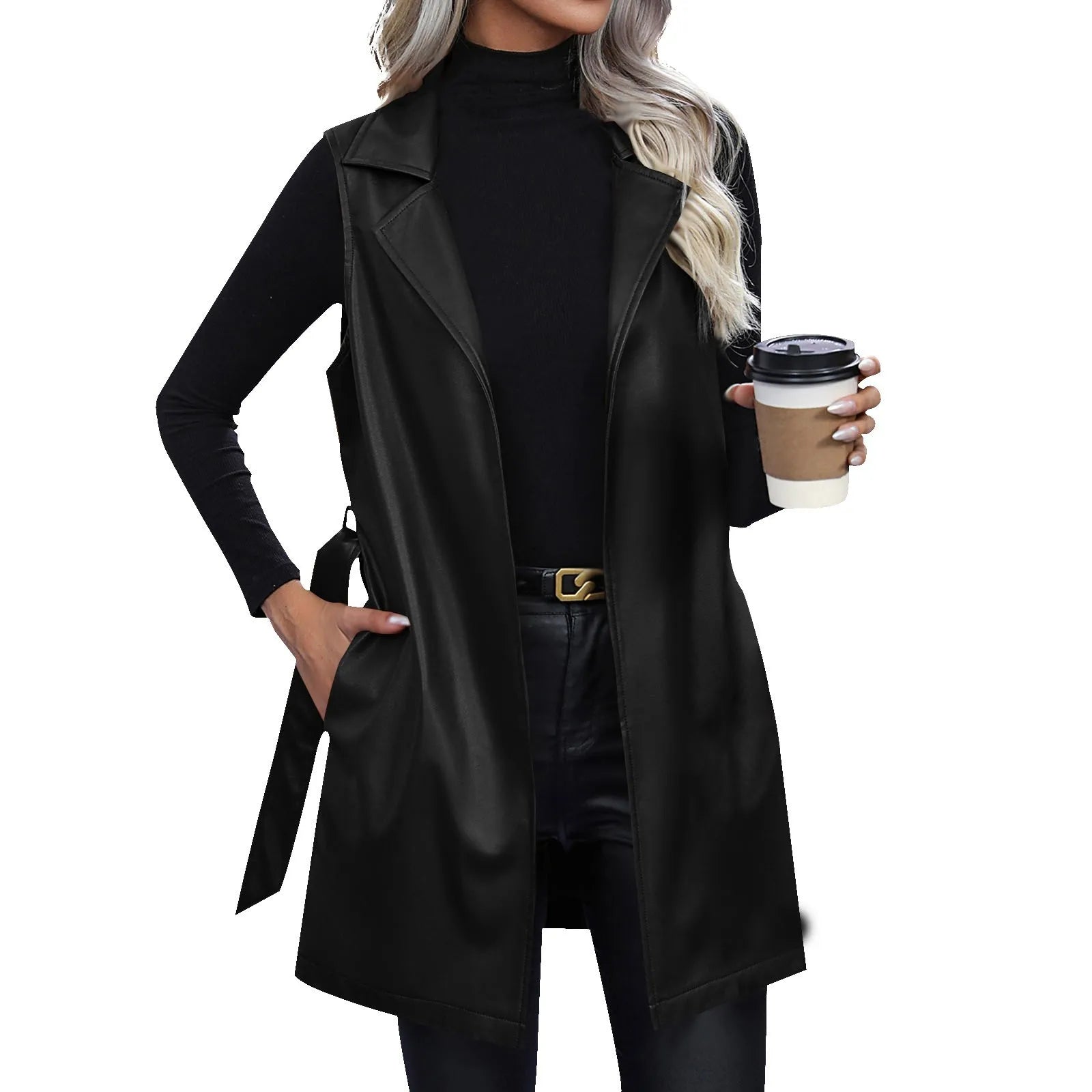 Women Jackets Fashion Leather Vest Sleeveless Coat Suit Collar Slim Spring Autumn Windbreaker Coat For Outdoor Daily Wear