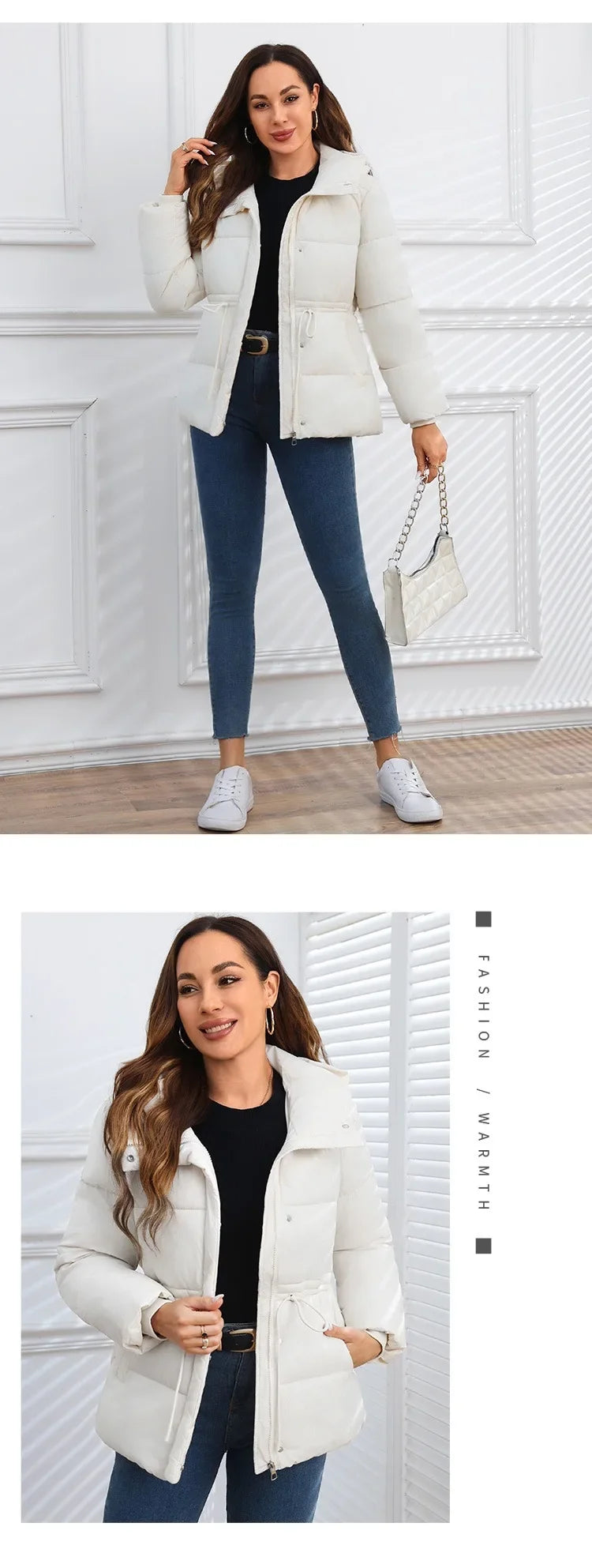 Women's Winter Tops Jacket Cotton Coat Waist Drawstring Hooded Large Size Warm Thickened Vintage Leisure Designed Soft Versatile