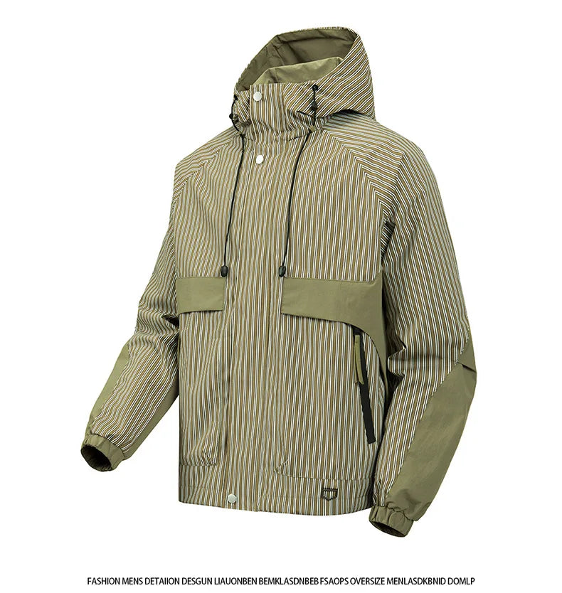 Mens Cross Border Jacket 2025 Spring Autumn American Style Hooded Cargo Jacket  Teenager Casual Versatile Outdoor Sports Outerwe