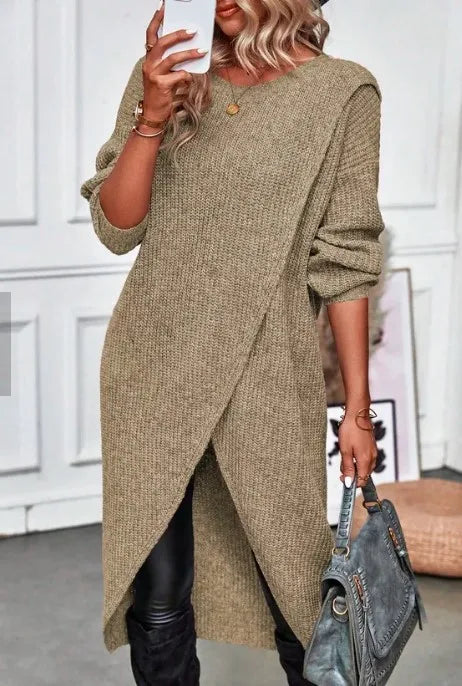 Womens Long Knitted Sweater Dress 2025 Autumn Winter Warm Fur Jumpers Casual Solid Loose Knit Midi Dress Lady Work Pullovers