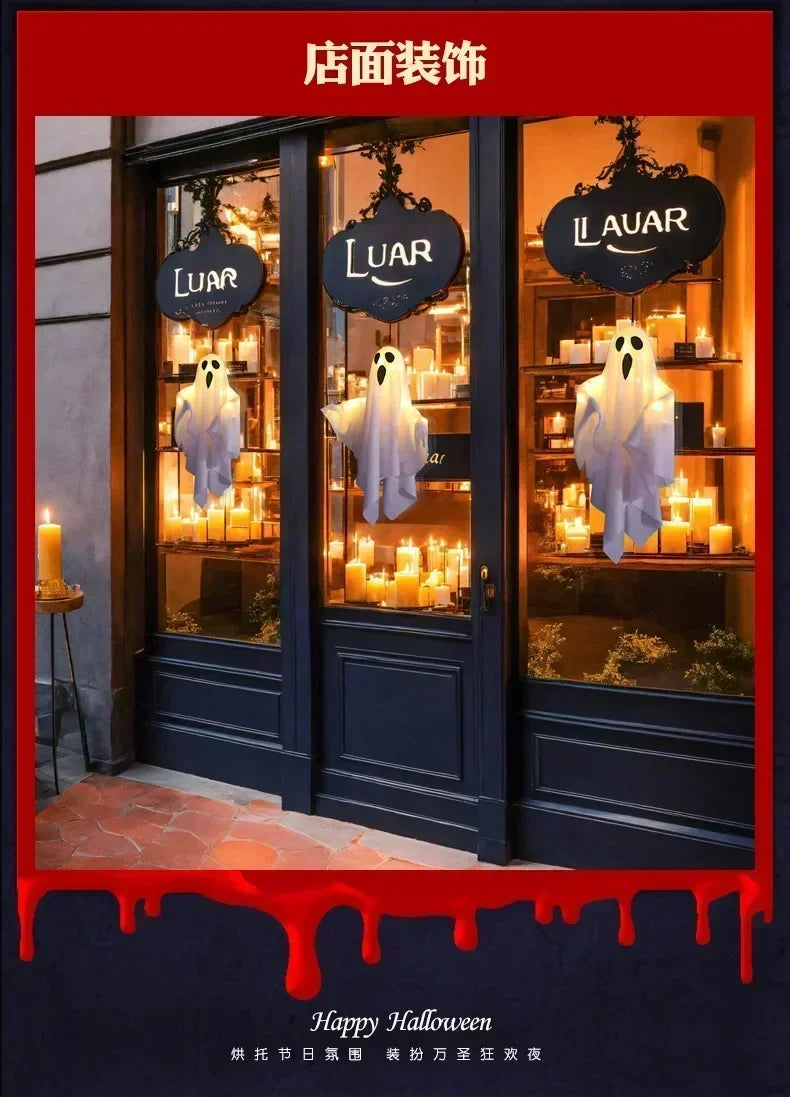 Halloween Party LED Glow Ghost Home Indoor Outdoor Decoration Supplies 2025 Haunted House Bar Hanging Horror Props with Lights