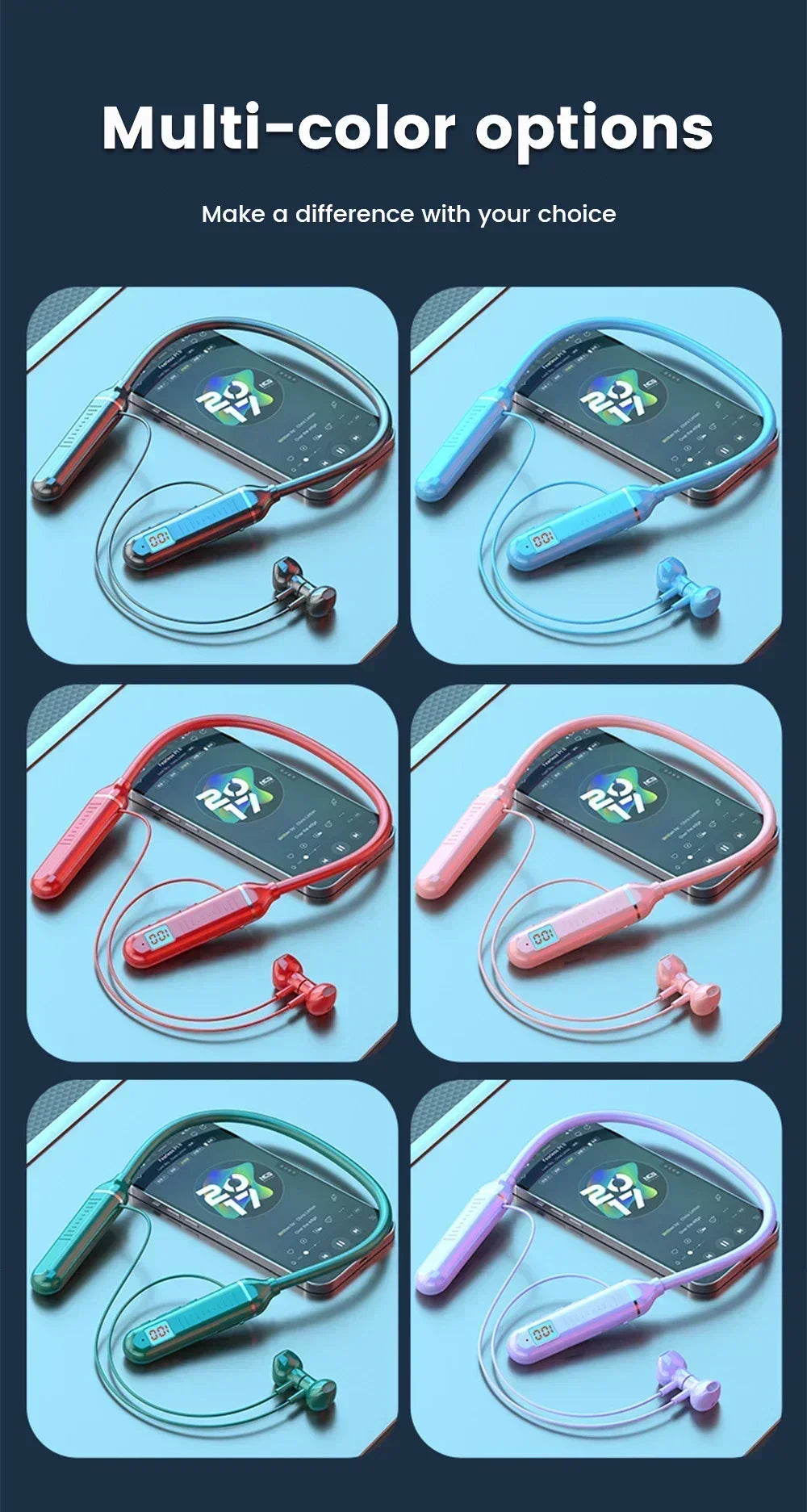 Wireless Bluetooth Earphones Neckband Headphones Gaming Stereo Sports Headset Halter Waterproof Magnetic Earbud with LED Display