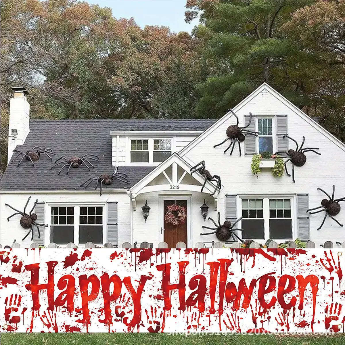 Halloween Theme Party 1.8m Banner Pumpkin Bloodstains Happy Halloween Outdoors Indoor Yard Hanging Decor Supplies  ﻿